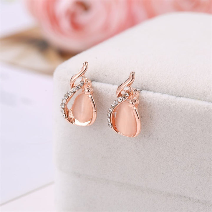 2Pcs Shiny Noble Necklace Earrings Set Alloy Water Drop Faux Opal Pendant Necklace Earrings Jewelry Accessory Image 10