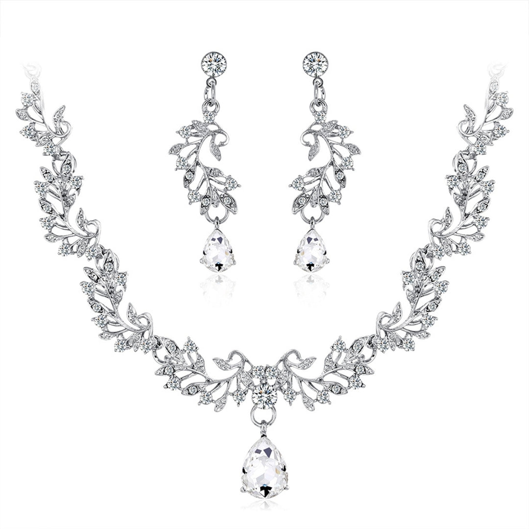 1 Set Bridal Necklace Earrings Leaf Rhinestone Jewelry Adjustable Lightweight Jewelry Set for Wedding Image 10