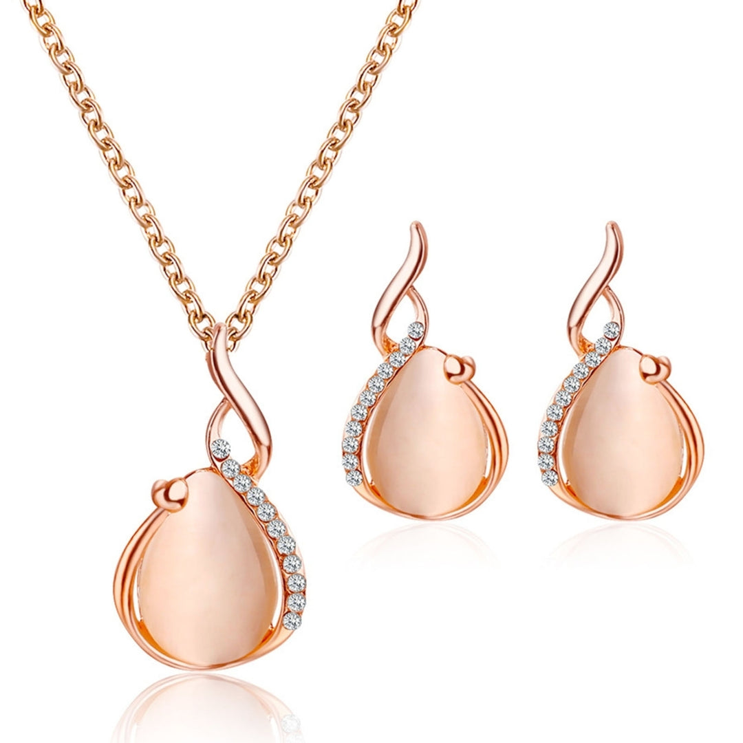 2Pcs Shiny Noble Necklace Earrings Set Alloy Water Drop Faux Opal Pendant Necklace Earrings Jewelry Accessory Image 11