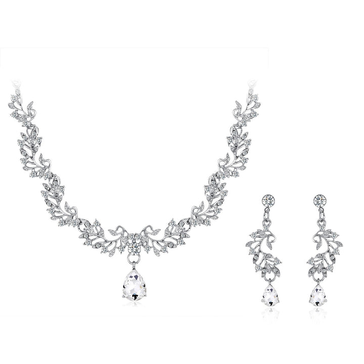 1 Set Bridal Necklace Earrings Leaf Rhinestone Jewelry Adjustable Lightweight Jewelry Set for Wedding Image 11