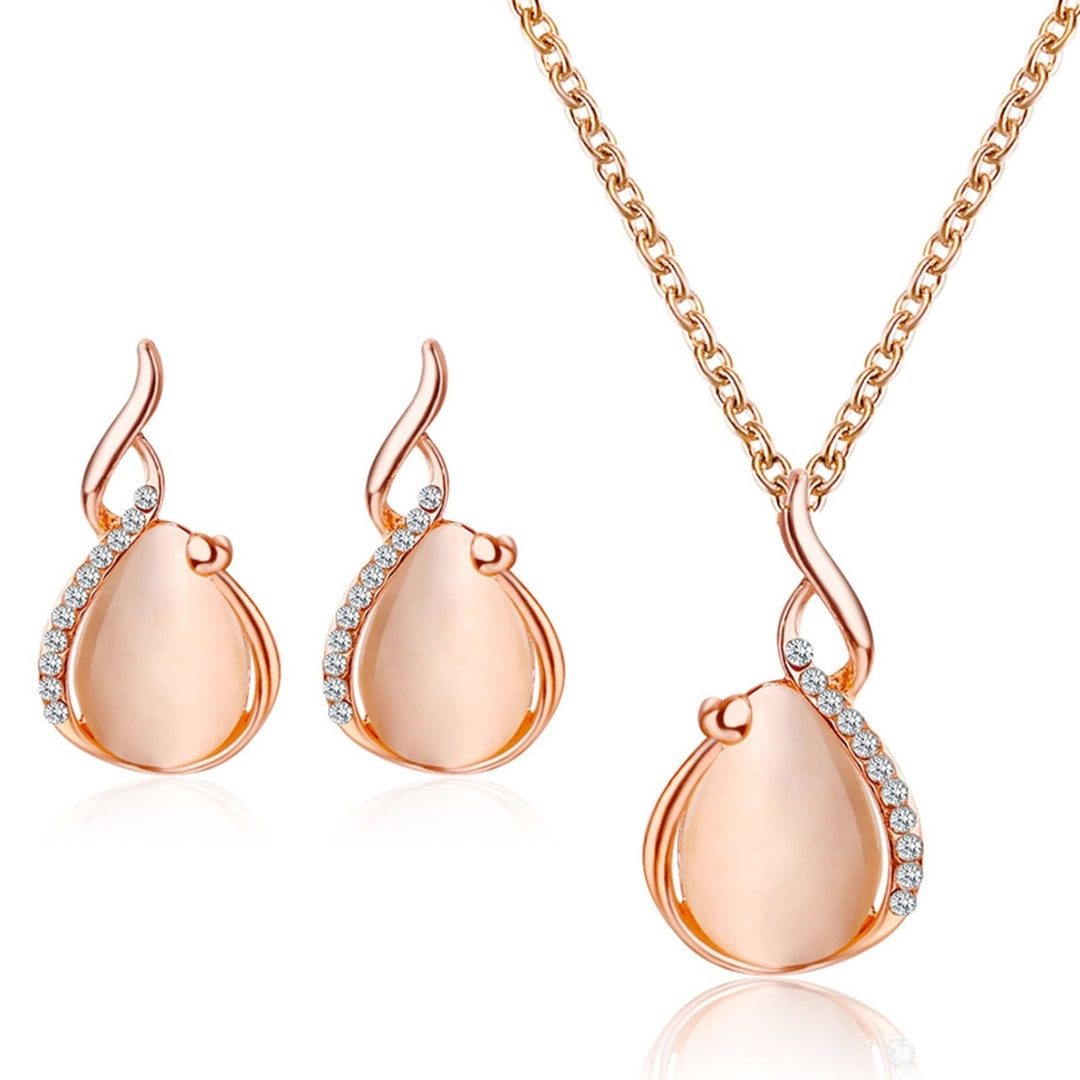 2Pcs Shiny Noble Necklace Earrings Set Alloy Water Drop Faux Opal Pendant Necklace Earrings Jewelry Accessory Image 12