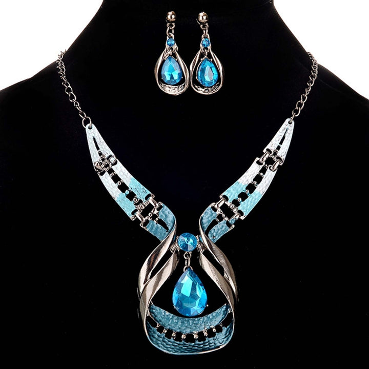 2Pcs Exaggerated Noble Beautiful Necklace Earrings Set Water Drop Faux Gem Pendant Necklace Earrings Jewelry Accessory Image 1