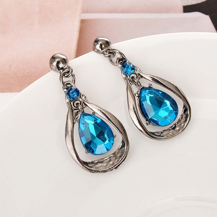 2Pcs Exaggerated Noble Beautiful Necklace Earrings Set Water Drop Faux Gem Pendant Necklace Earrings Jewelry Accessory Image 3