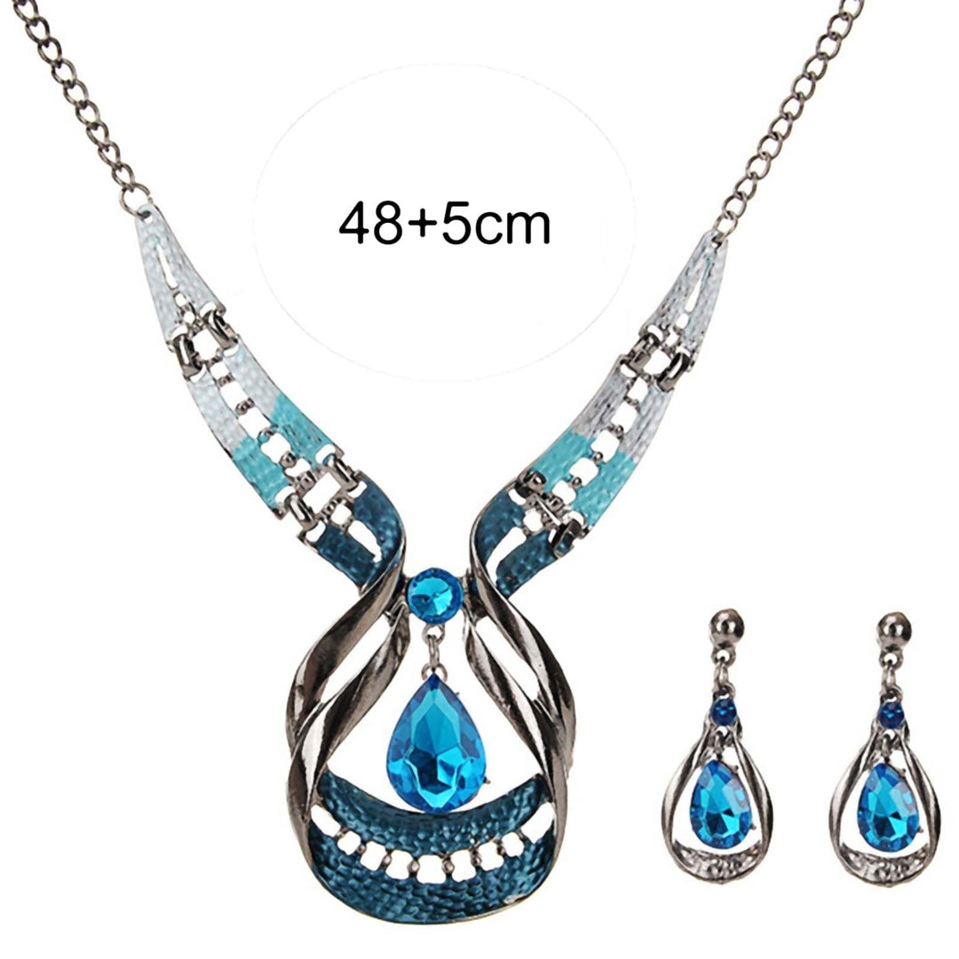 2Pcs Exaggerated Noble Beautiful Necklace Earrings Set Water Drop Faux Gem Pendant Necklace Earrings Jewelry Accessory Image 4