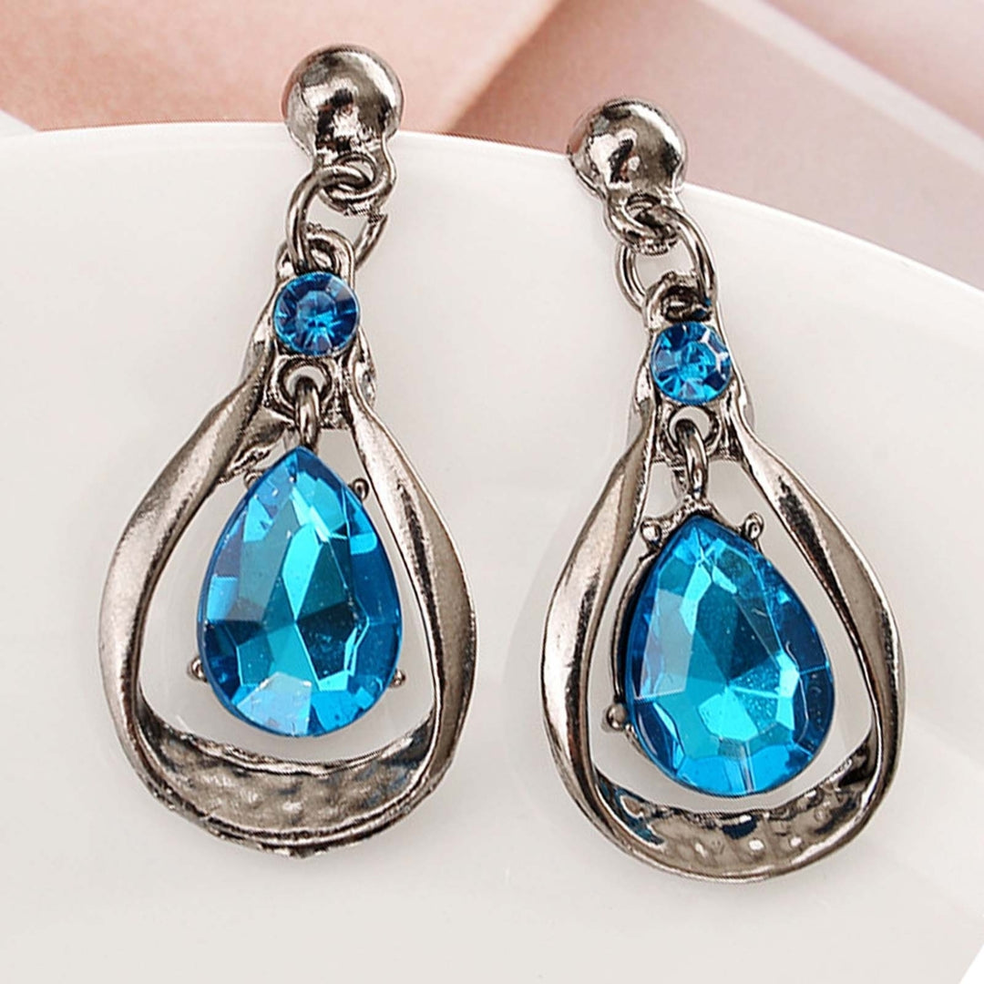 2Pcs Exaggerated Noble Beautiful Necklace Earrings Set Water Drop Faux Gem Pendant Necklace Earrings Jewelry Accessory Image 7