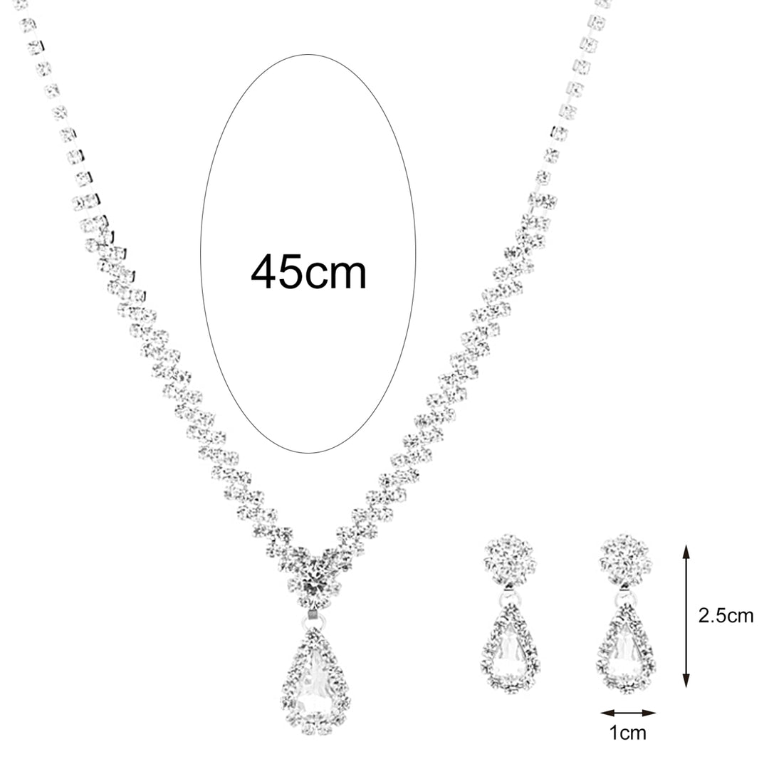 1 Set Bridal Necklace Earrings Water Drop-shaped Rhinestone Jewelry Korean Style Sparkling Jewelry Set for Wedding Image 4