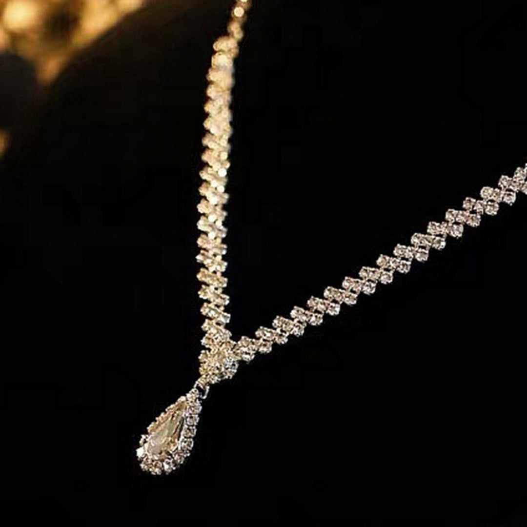 1 Set Bridal Necklace Earrings Water Drop-shaped Rhinestone Jewelry Korean Style Sparkling Jewelry Set for Wedding Image 10