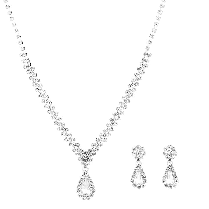 1 Set Bridal Necklace Earrings Water Drop-shaped Rhinestone Jewelry Korean Style Sparkling Jewelry Set for Wedding Image 12