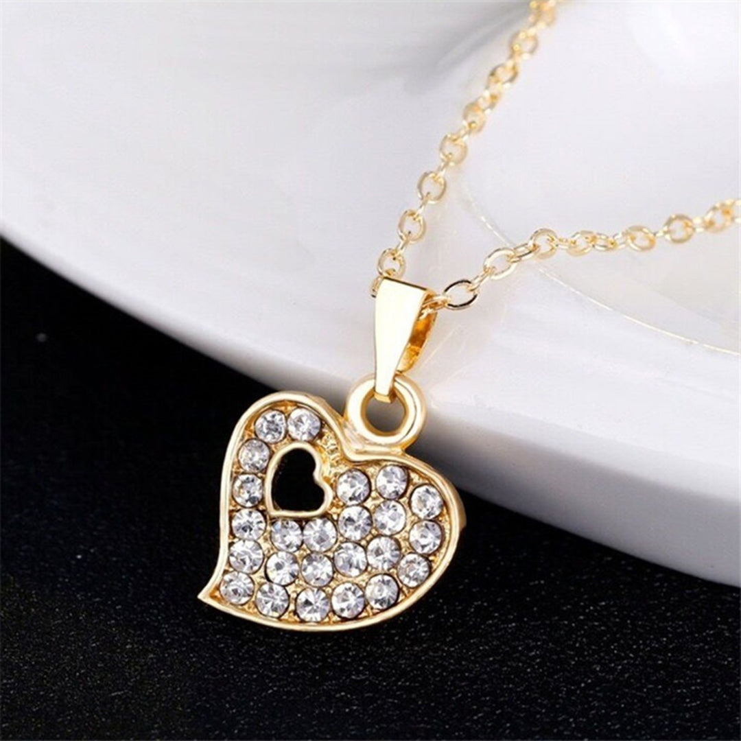 4 Pcs Women Jewelry Heart Shape Rhinestone Inlay Golden Color Shiny Lady Bracelet Ring Set for Wedding Image 3