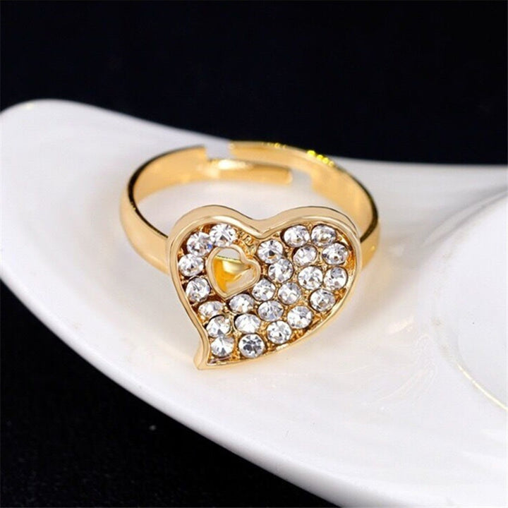 4 Pcs Women Jewelry Heart Shape Rhinestone Inlay Golden Color Shiny Lady Bracelet Ring Set for Wedding Image 7