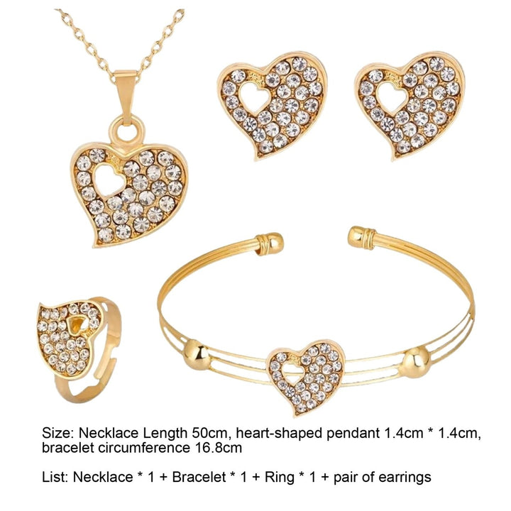 4 Pcs Women Jewelry Heart Shape Rhinestone Inlay Golden Color Shiny Lady Bracelet Ring Set for Wedding Image 10