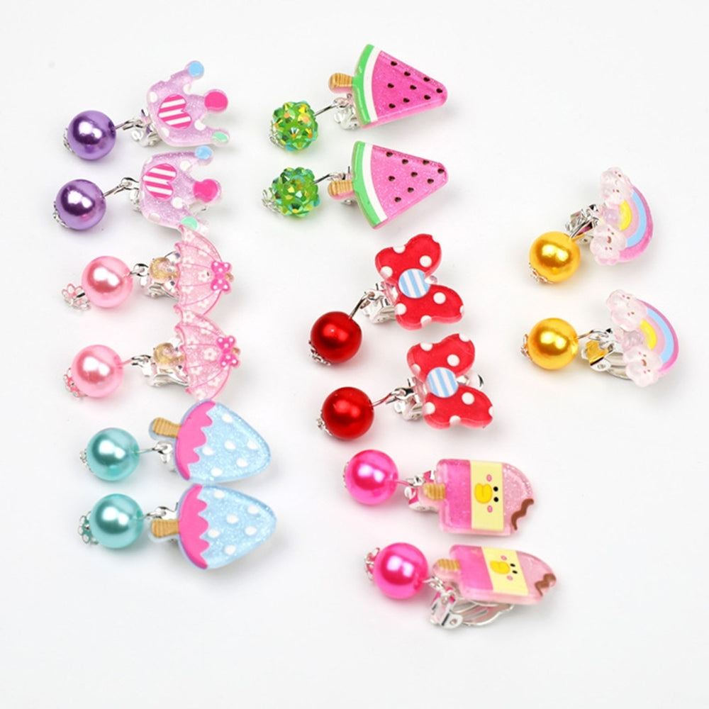 7 Pairs Creative Clip Earrings No Pierced Ears Convenient to Wear Lightweight Cartoon Ear Clip Set for Girls Image 2