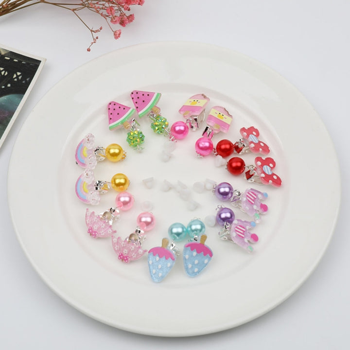 7 Pairs Creative Clip Earrings No Pierced Ears Convenient to Wear Lightweight Cartoon Ear Clip Set for Girls Image 7