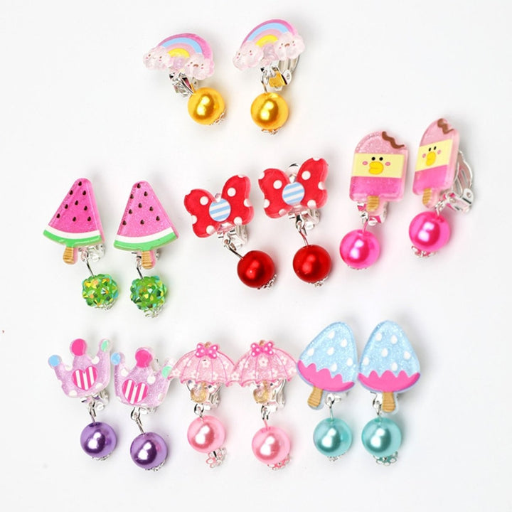 7 Pairs Creative Clip Earrings No Pierced Ears Convenient to Wear Lightweight Cartoon Ear Clip Set for Girls Image 8