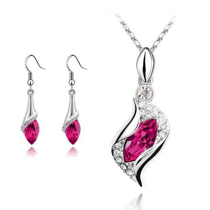 2Pcs Exquisite Workmanship Noble Necklace Earrings Set Beautiful Shining Faux Crystal Pendant Necklace Hook Earrings Image 2