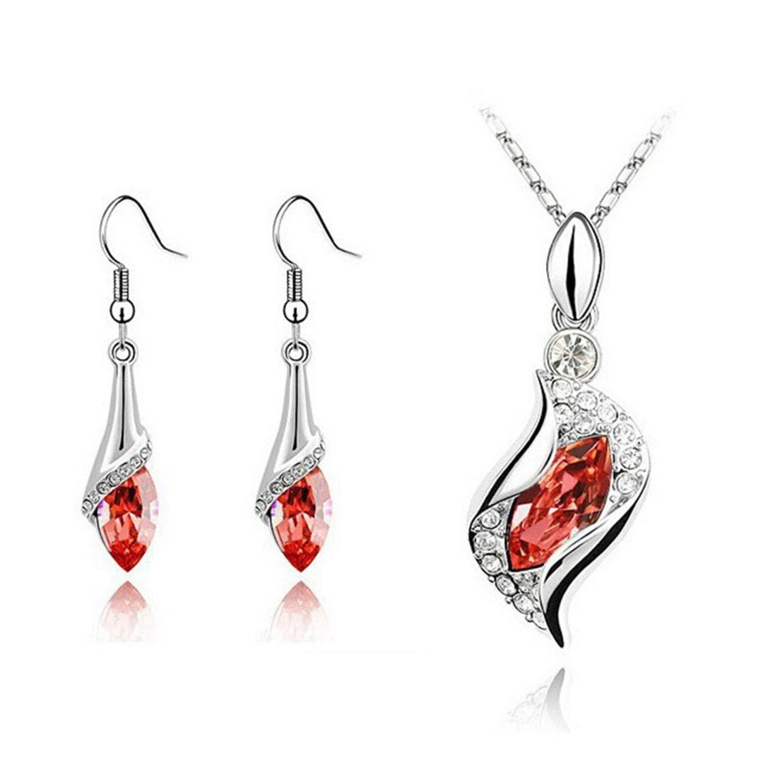 2Pcs Exquisite Workmanship Noble Necklace Earrings Set Beautiful Shining Faux Crystal Pendant Necklace Hook Earrings Image 4