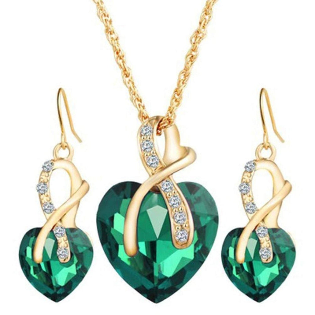 1 Set Women Necklace Earrings Heart Pendant Faux Crystal Jewelry Sweet Long Lasting Jewelry Set for Wedding Image 1