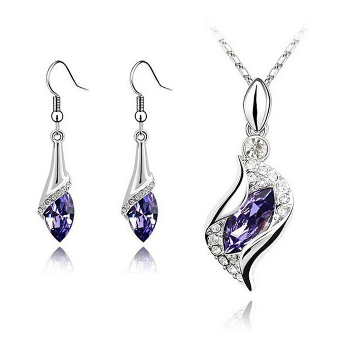 2Pcs Exquisite Workmanship Noble Necklace Earrings Set Beautiful Shining Faux Crystal Pendant Necklace Hook Earrings Image 6