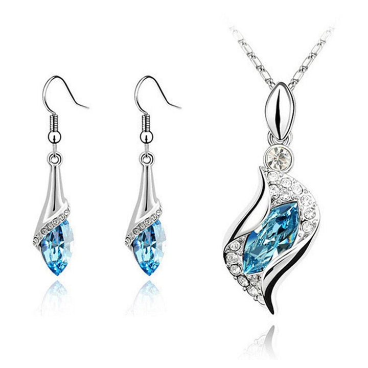 2Pcs Exquisite Workmanship Noble Necklace Earrings Set Beautiful Shining Faux Crystal Pendant Necklace Hook Earrings Image 1