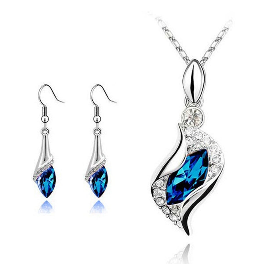 2Pcs Exquisite Workmanship Noble Necklace Earrings Set Beautiful Shining Faux Crystal Pendant Necklace Hook Earrings Image 10