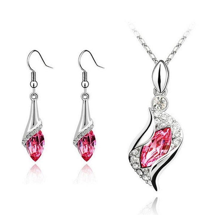 2Pcs Exquisite Workmanship Noble Necklace Earrings Set Beautiful Shining Faux Crystal Pendant Necklace Hook Earrings Image 11