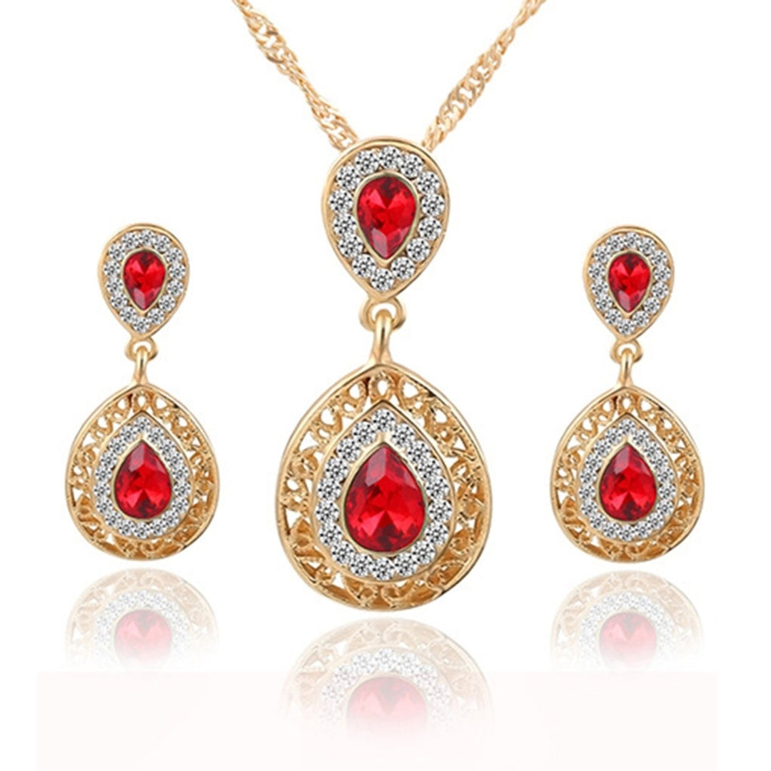 1 Set Women Necklace Earrings Water Drop-shaped Rhinestone Jewelry Shiny Electroplating Jewelry Set for Wedding Image 1