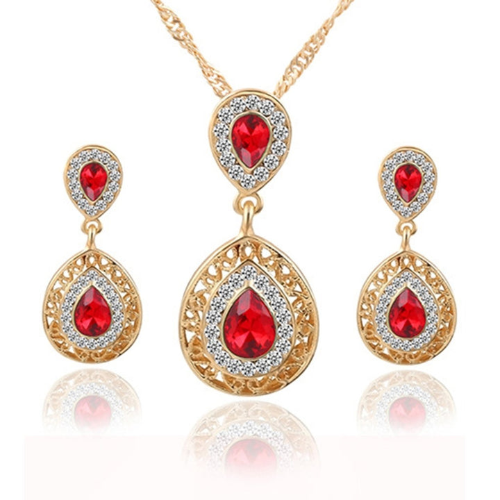 1 Set Women Necklace Earrings Water Drop-shaped Rhinestone Jewelry Shiny Electroplating Jewelry Set for Wedding Image 1