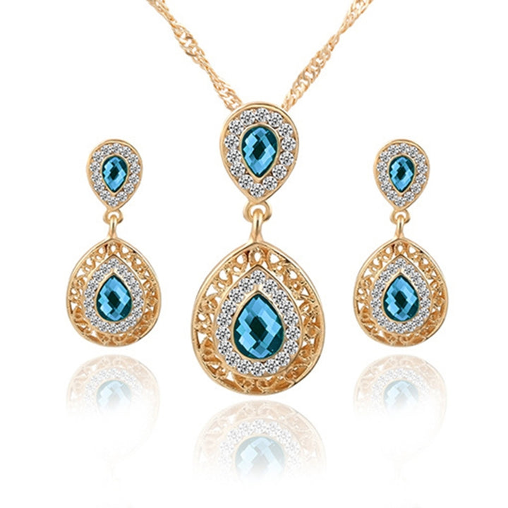 1 Set Women Necklace Earrings Water Drop-shaped Rhinestone Jewelry Shiny Electroplating Jewelry Set for Wedding Image 3