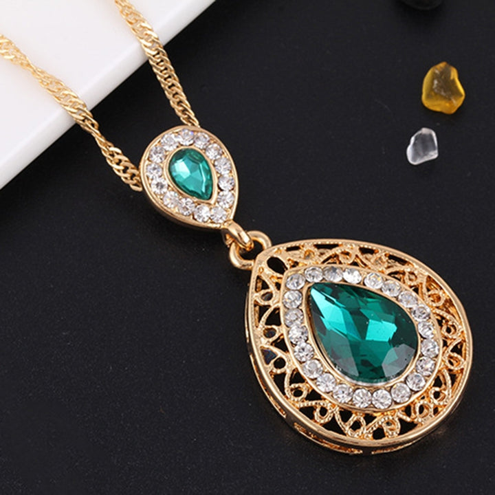 1 Set Women Necklace Earrings Water Drop-shaped Rhinestone Jewelry Shiny Electroplating Jewelry Set for Wedding Image 4