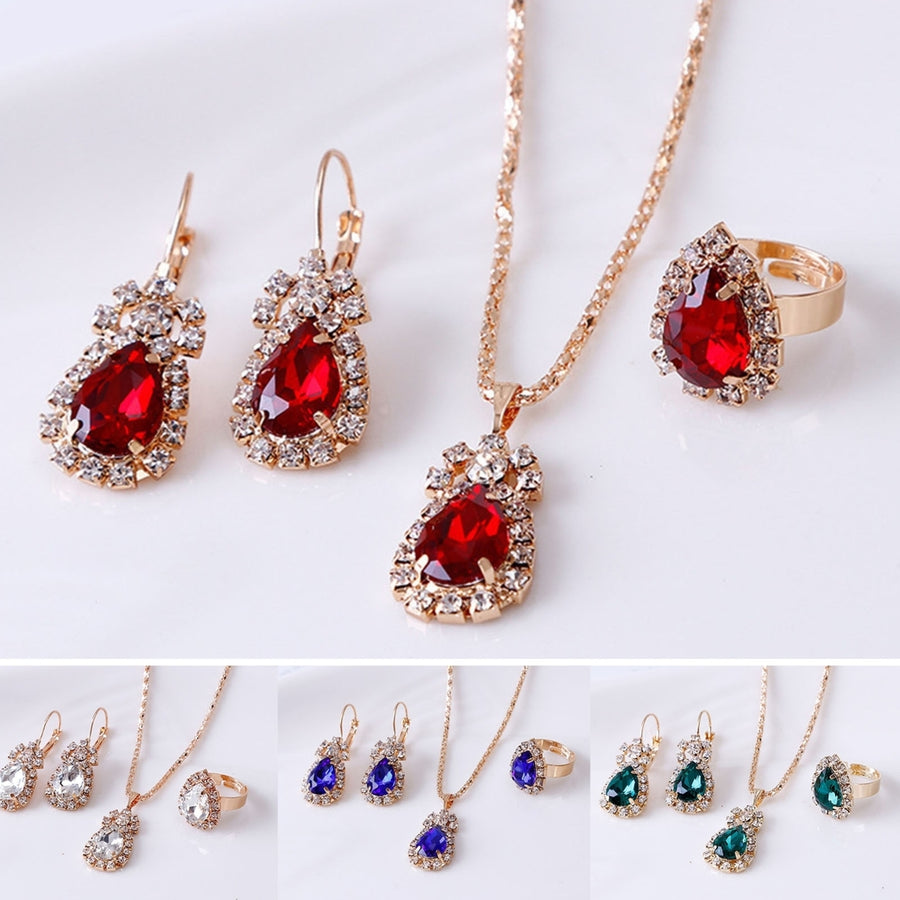 3Pcs Ladies Pendant Necklace Water Drop Shape Wear-resistant Accessory Elegant Necklace Dangle Earrings Ring Set for Image 1