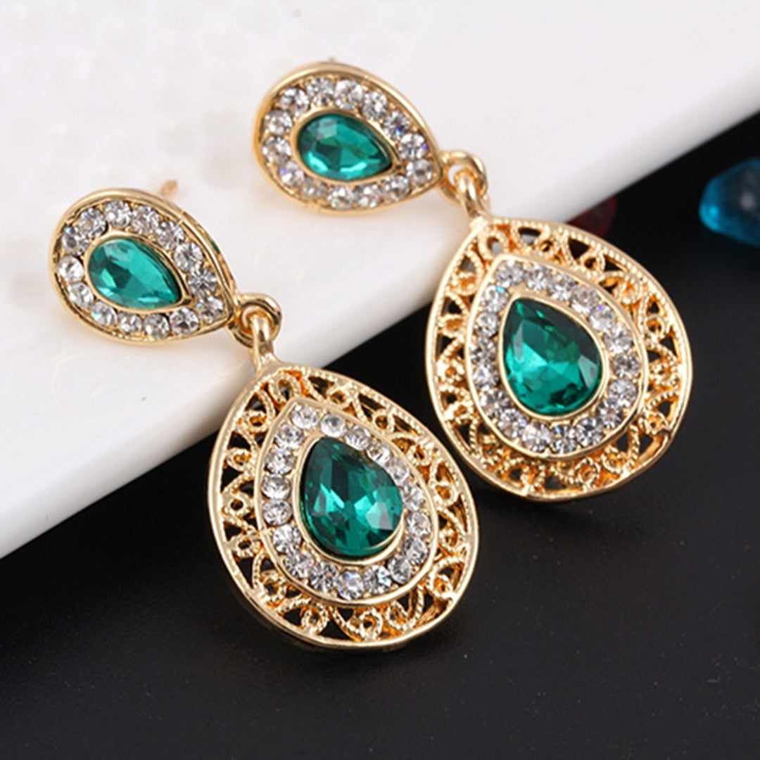 1 Set Women Necklace Earrings Water Drop-shaped Rhinestone Jewelry Shiny Electroplating Jewelry Set for Wedding Image 7