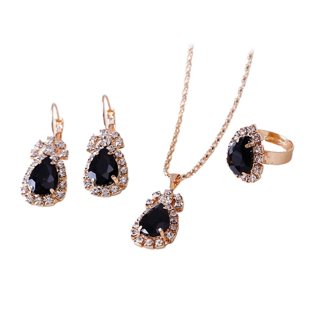 3Pcs Ladies Pendant Necklace Water Drop Shape Wear-resistant Accessory Elegant Necklace Dangle Earrings Ring Set for Image 2