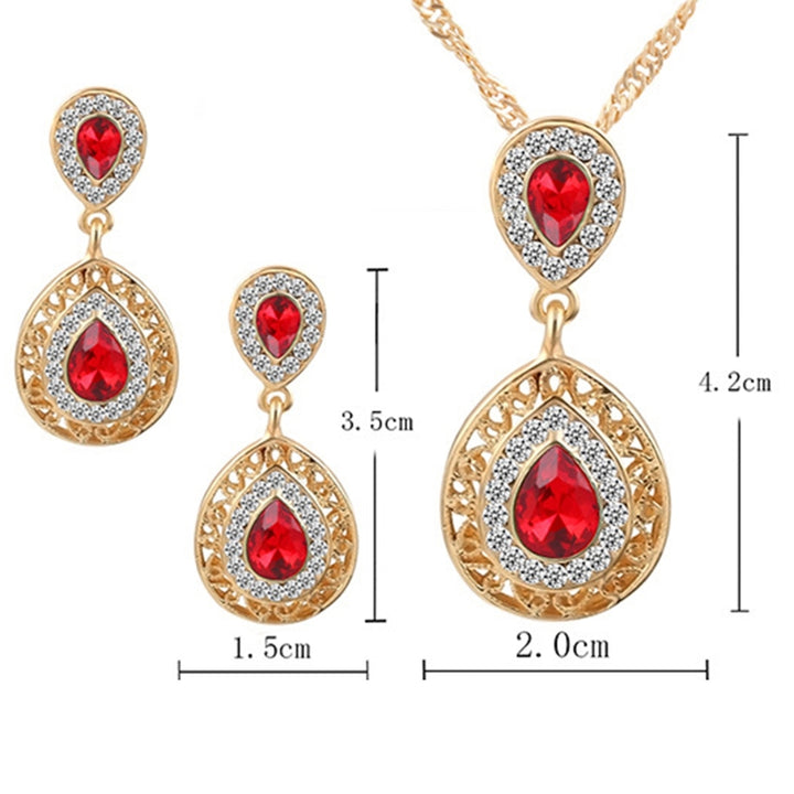 1 Set Women Necklace Earrings Water Drop-shaped Rhinestone Jewelry Shiny Electroplating Jewelry Set for Wedding Image 8