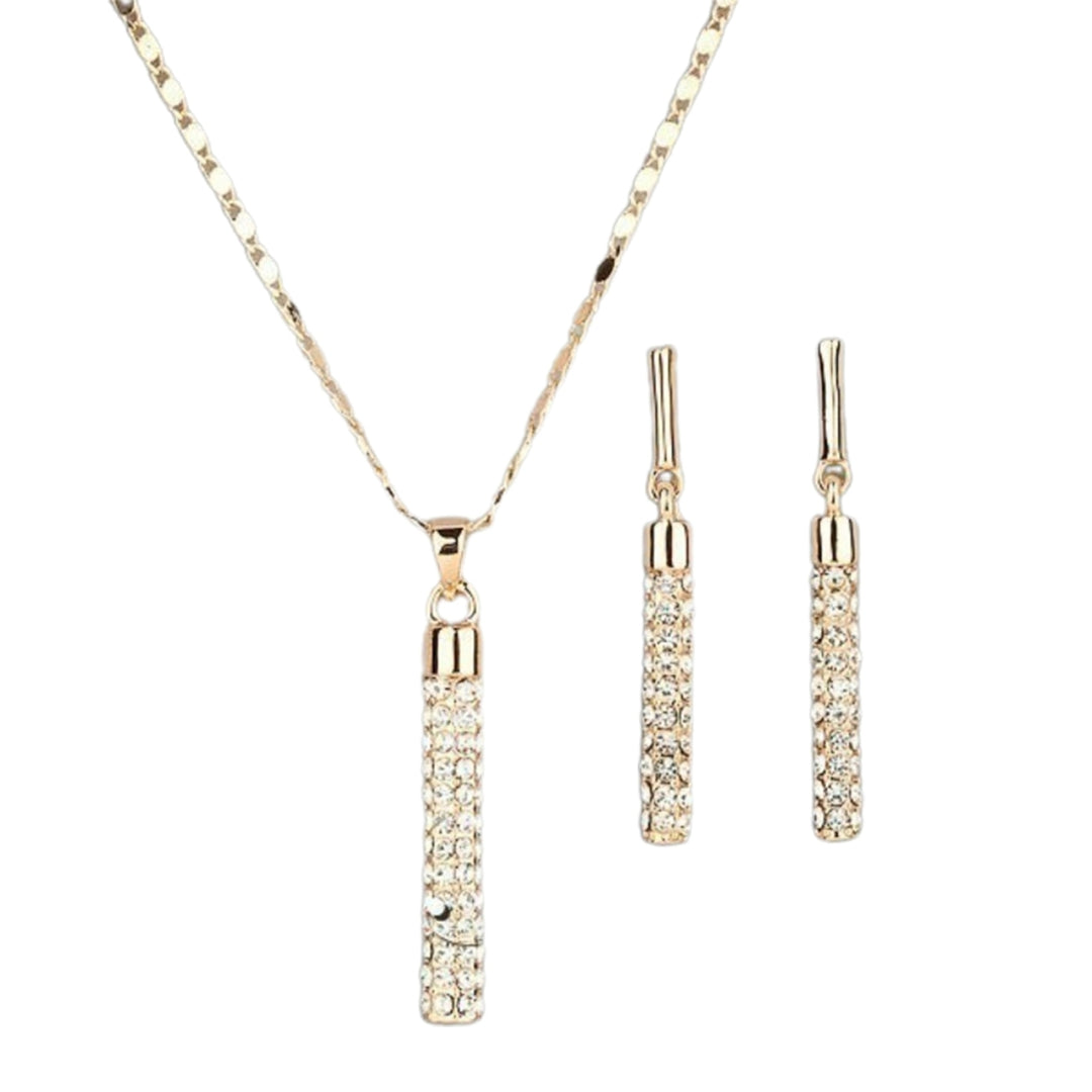 1 Set Women Necklace Earrings Cylindrical Rod Rhinestones Shiny Jewelry Set for Banquet Image 3