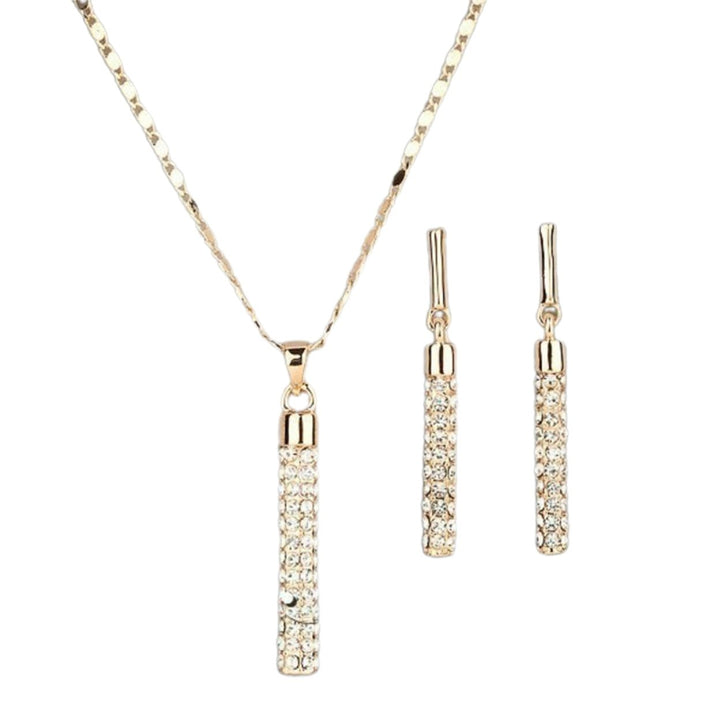 1 Set Women Necklace Earrings Cylindrical Rod Rhinestones Shiny Jewelry Set for Banquet Image 1