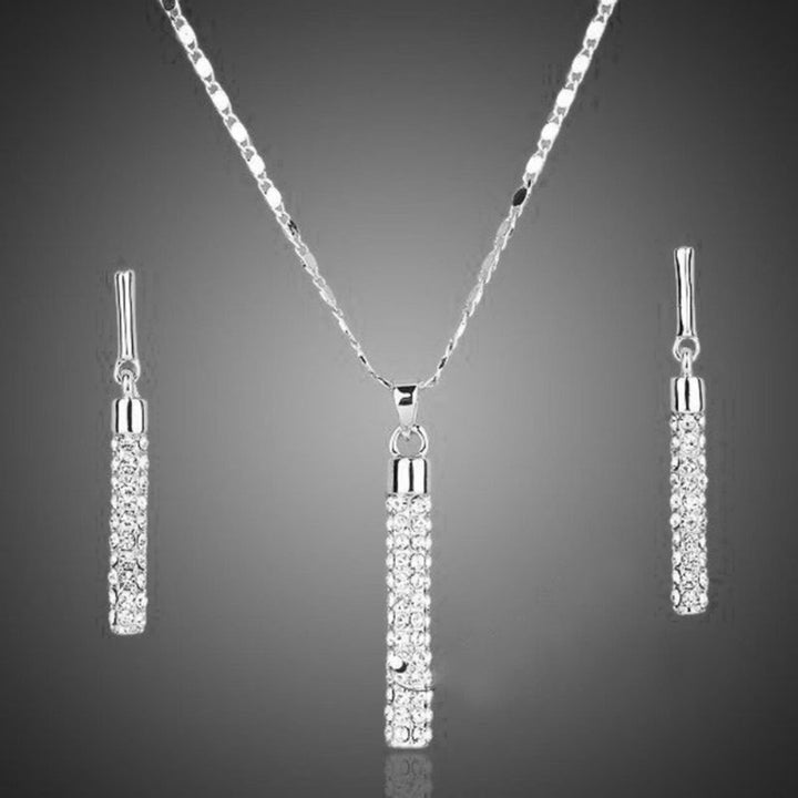 1 Set Women Necklace Earrings Cylindrical Rod Rhinestones Shiny Jewelry Set for Banquet Image 4
