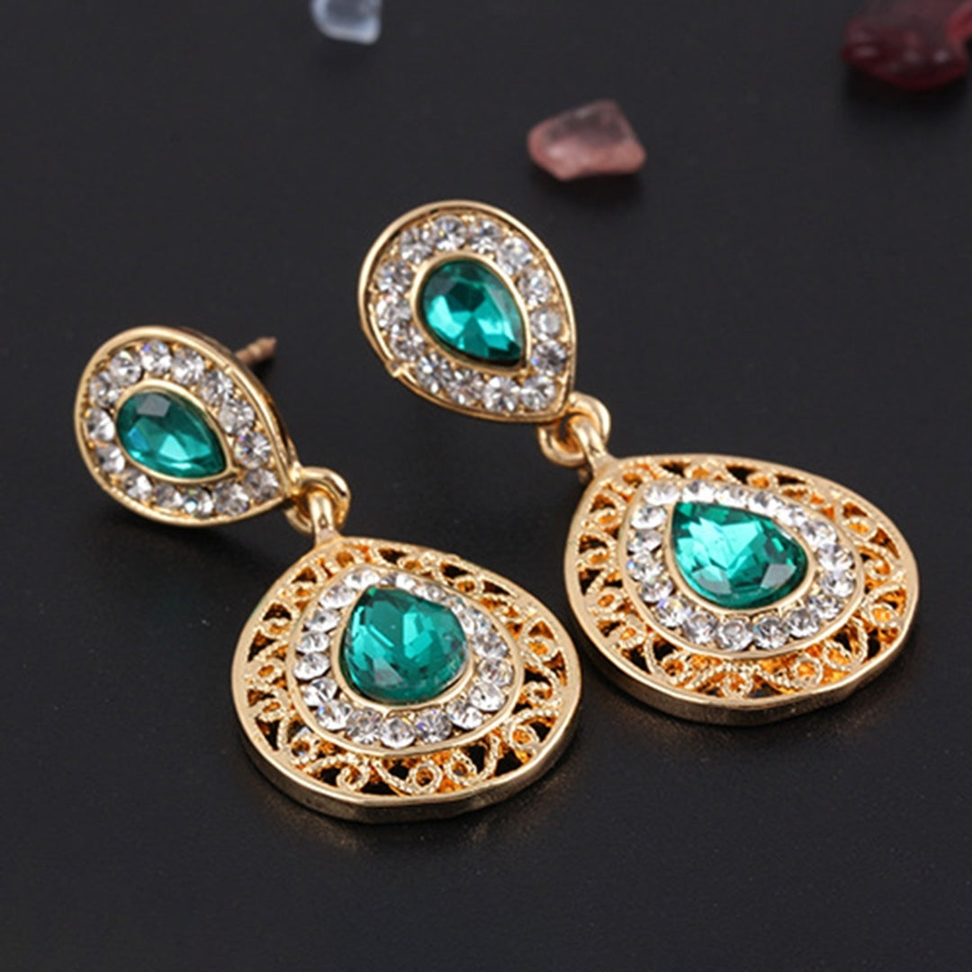 1 Set Women Necklace Earrings Water Drop-shaped Rhinestone Jewelry Shiny Electroplating Jewelry Set for Wedding Image 10