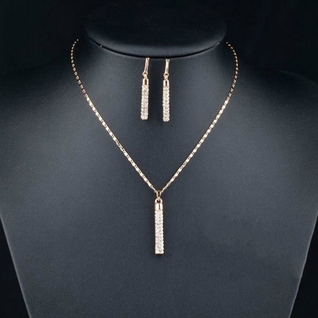 1 Set Women Necklace Earrings Cylindrical Rod Rhinestones Shiny Jewelry Set for Banquet Image 4