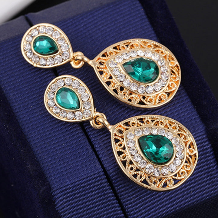 1 Set Women Necklace Earrings Water Drop-shaped Rhinestone Jewelry Shiny Electroplating Jewelry Set for Wedding Image 11
