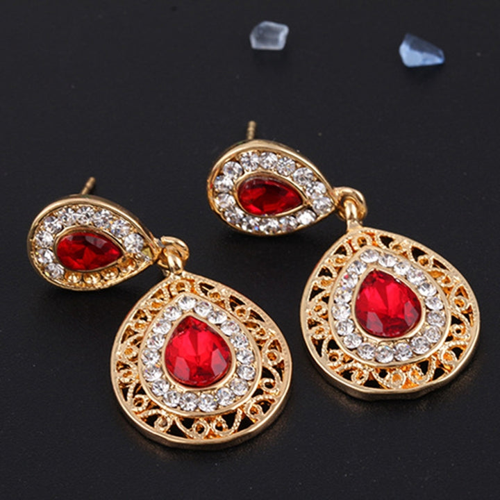 1 Set Women Necklace Earrings Water Drop-shaped Rhinestone Jewelry Shiny Electroplating Jewelry Set for Wedding Image 12