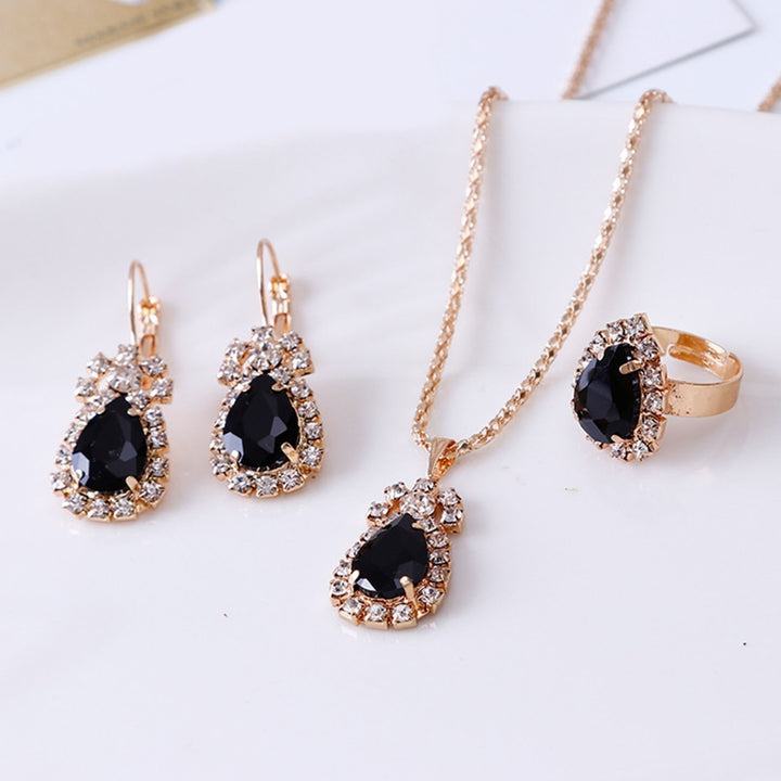 3Pcs Ladies Pendant Necklace Water Drop Shape Wear-resistant Accessory Elegant Necklace Dangle Earrings Ring Set for Image 9