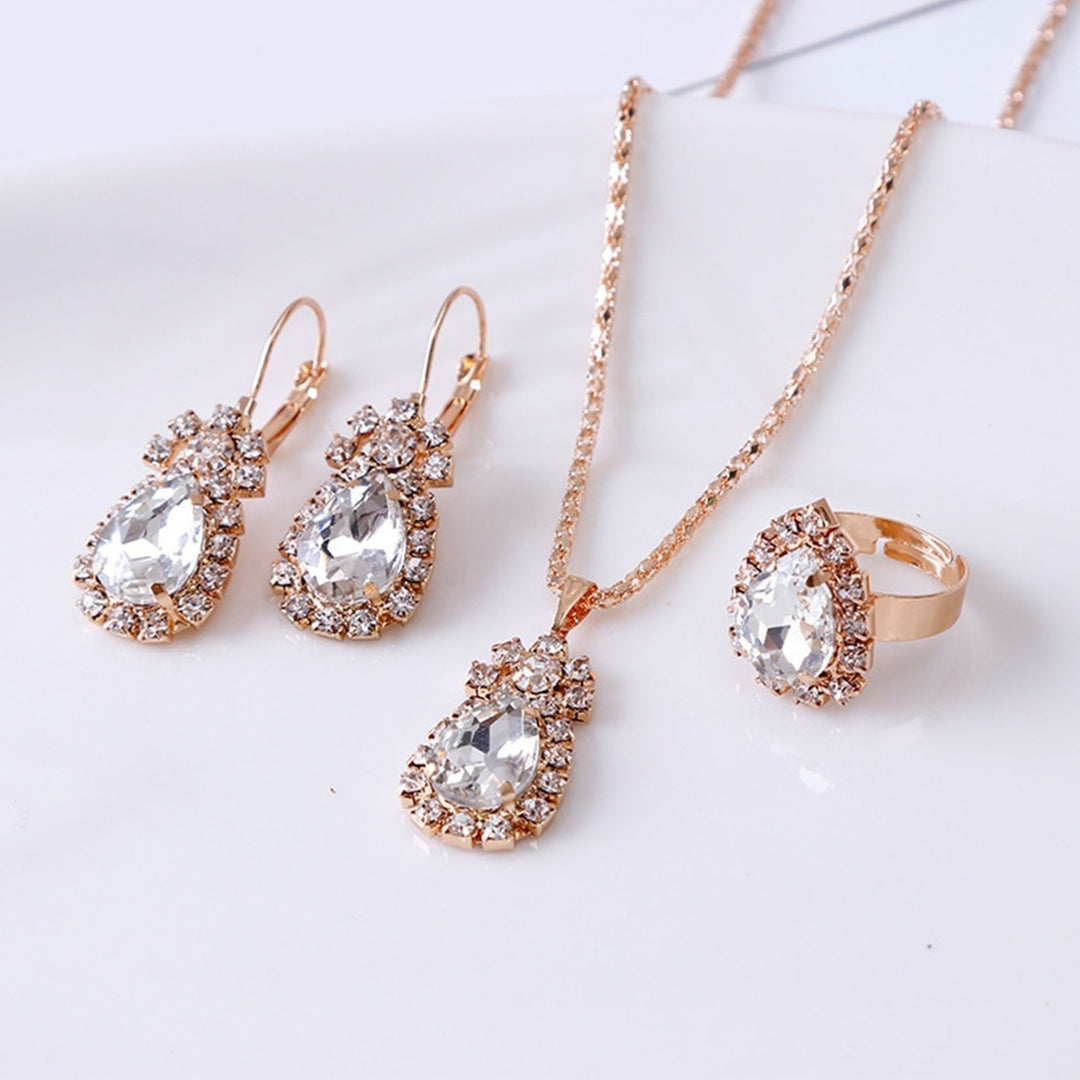 3Pcs Ladies Pendant Necklace Water Drop Shape Wear-resistant Accessory Elegant Necklace Dangle Earrings Ring Set for Image 10