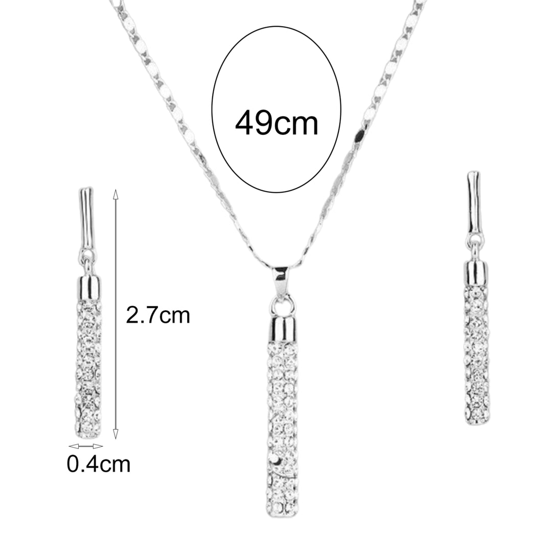 1 Set Women Necklace Earrings Cylindrical Rod Rhinestones Shiny Jewelry Set for Banquet Image 8