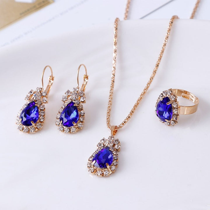 3Pcs Ladies Pendant Necklace Water Drop Shape Wear-resistant Accessory Elegant Necklace Dangle Earrings Ring Set for Image 12