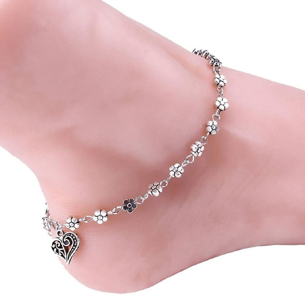 Boho Women Flower Heart Pendant Ankle Foot Bracelet Barefoot Sandal Anklet Image 3