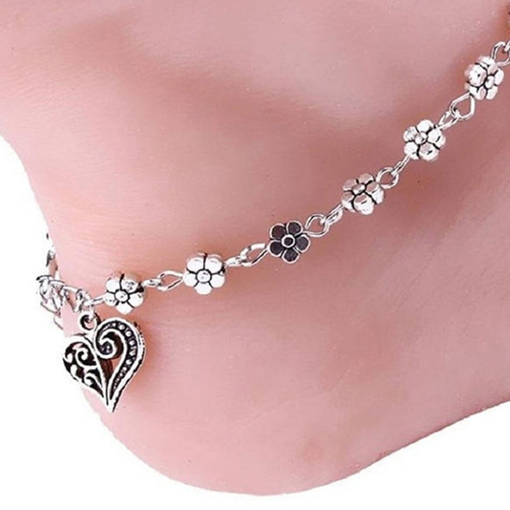 Boho Women Flower Heart Pendant Ankle Foot Bracelet Barefoot Sandal Anklet Image 4