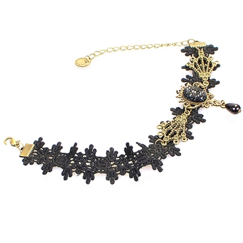 Women Vintage Black Floral Lace Anklet Chain Ankle Sandal Bracelet Foot Barefoot Image 4