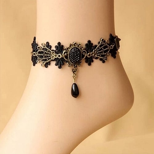 Vintage Gothic Lace Flower Ankle Bracelet Foot Chain Sandal Barefoot Anklet Image 1