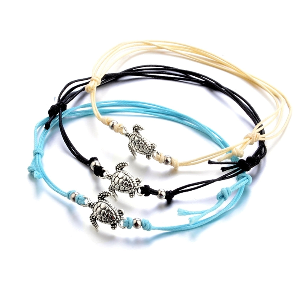 3Pcs Bohemia Women Weaved Rope Sea Turtle Stone Anklet Bracelet Foot Jewelry Image 3