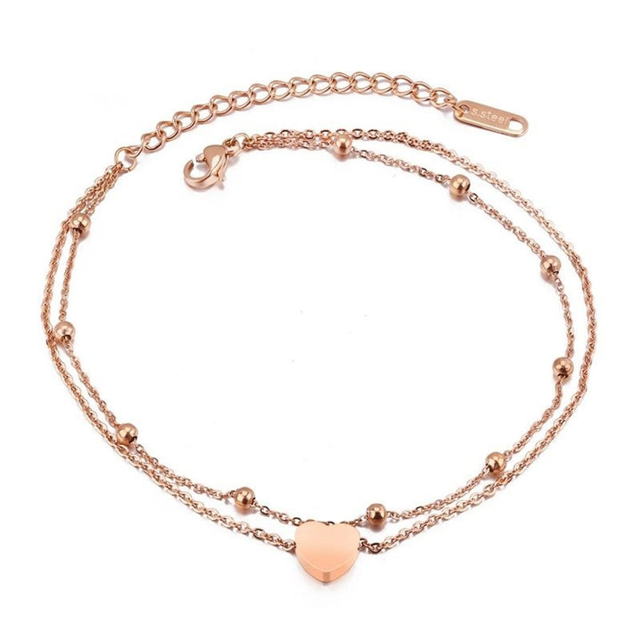 Women Heart Round Bead Charm Double Layer Anklet Foot Chain Bracelet Jewelry Image 9